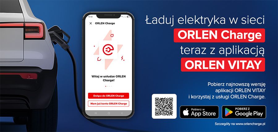 Grafika - Ładowanie elektryków w sieci ORLEN Charge teraz w aplikacji ORLEN VITAY – sprawdź i korzystaj z nowej aplikacji.