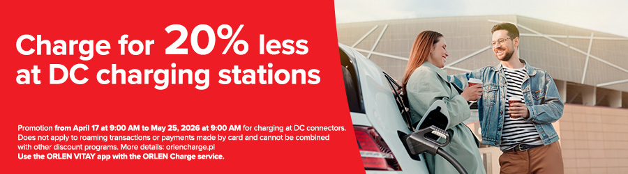 Grafika - Spring is electric! Get 20% off DC charging with the ORLEN VITAY app